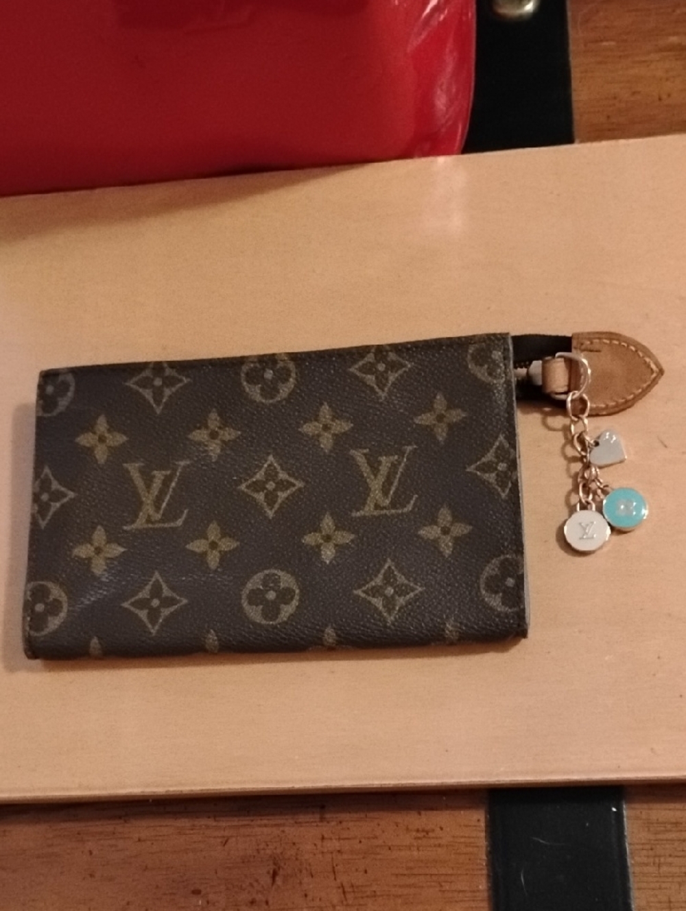 Louis Vuitton Monogram Wristlet Pouch With LV Charms And Dust Bag